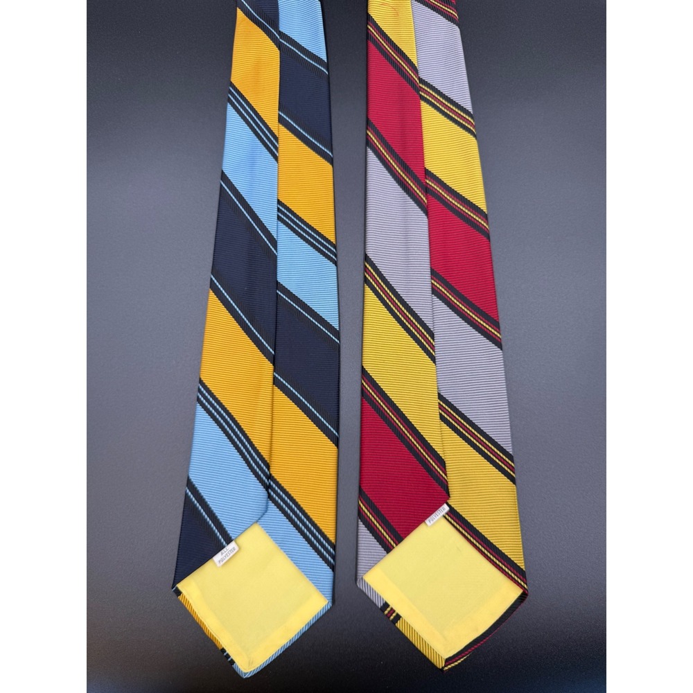 Lot of 2 Mens Striped Neckties Blue Yellow Red Grey Polyester Classic Wide Tie - Picture 3 of 6